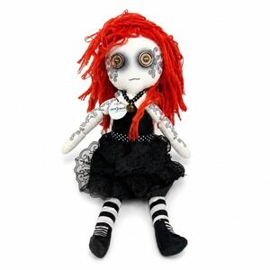Gothic Girl Raven Overjoyed Boutique 17.5" Plush Doll Red Hair Button Eyes